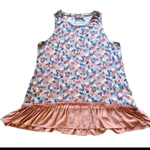 LOGO Lori Goldstein tunic tank Size XL coral and blue floral pattern